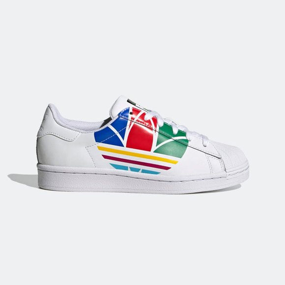 adidas Kids Boys Girls Superstar BIG Trefoil Rainbow COlorful FW4005 White Red